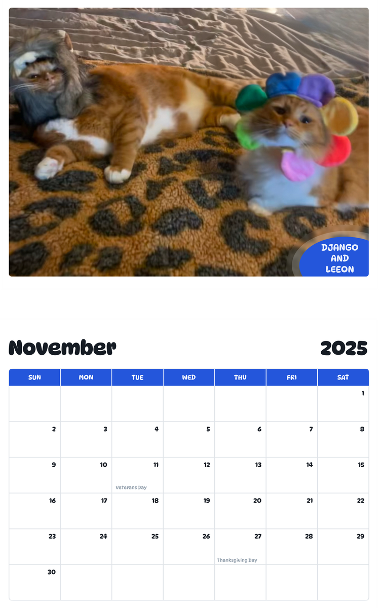 July 2025 - June 2026 Django and Leeon - Pawidols Pet Calendar