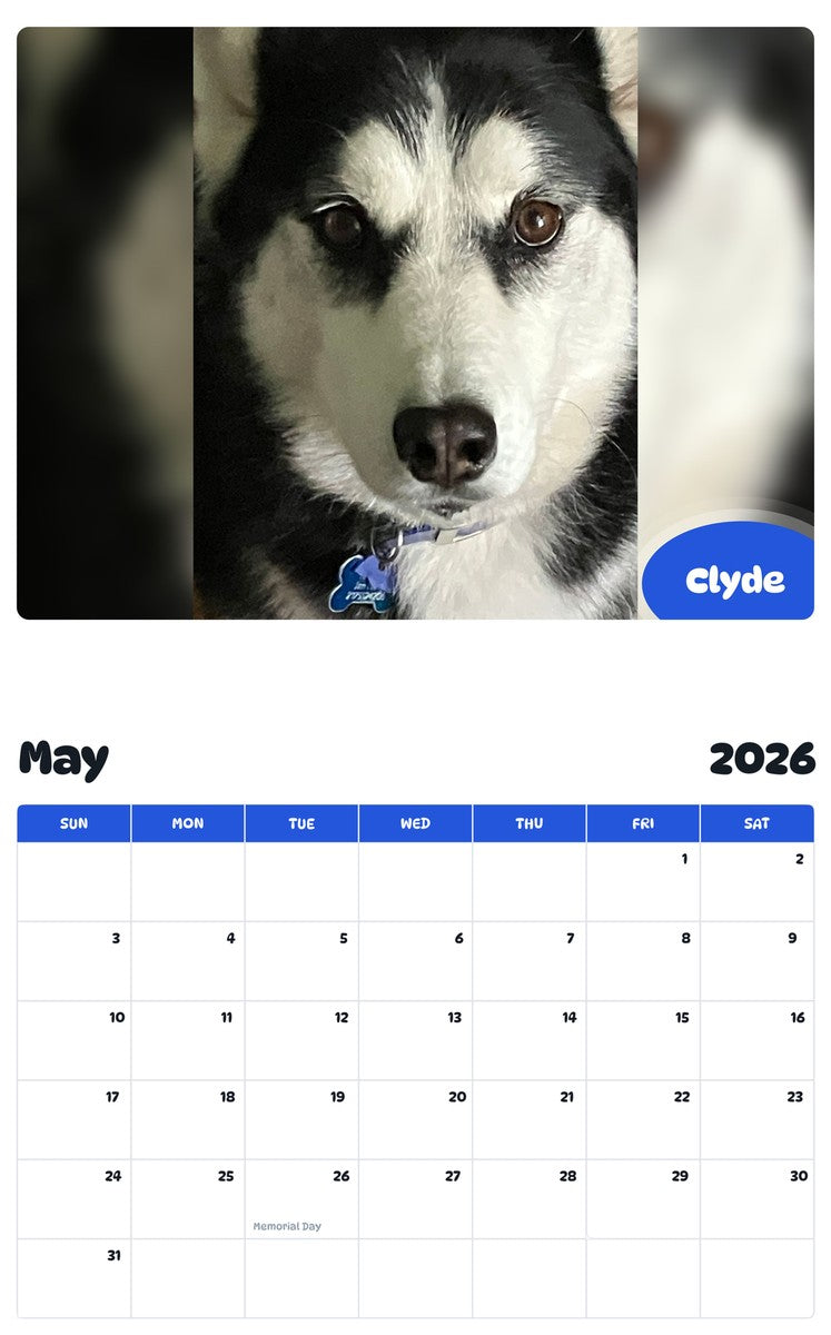 2026 - 2027 Clyde - Pawidols Pet Calendar