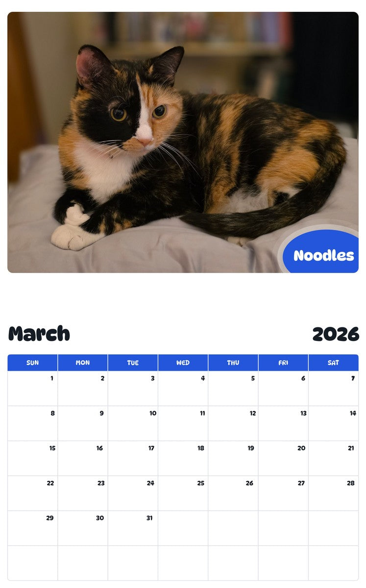 November 2025 - October 2026 Noodles - Pawidols Pet Calendar