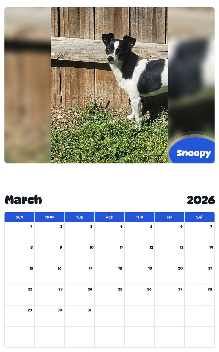 November 2025 - October 2026 Snoopy - Pawidols Pet Calendar