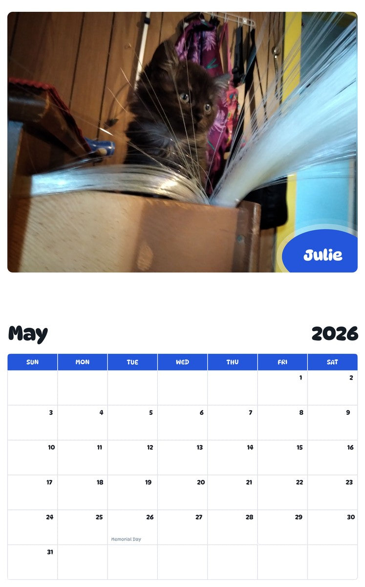 2026 - 2027 Julie - Pawidols Pet Calendar