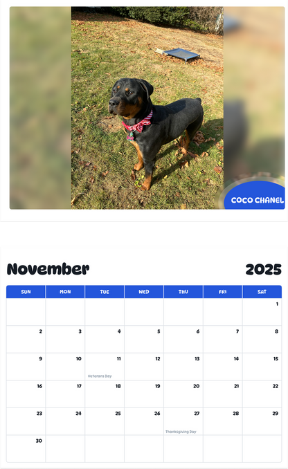 July 2025 - June 2026 Coco Chanel - Pawidols Pet Calendar