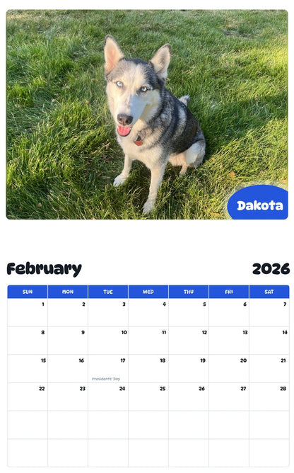 October 2025 - September 2026 Dakota - Pawidols Pet Calendar