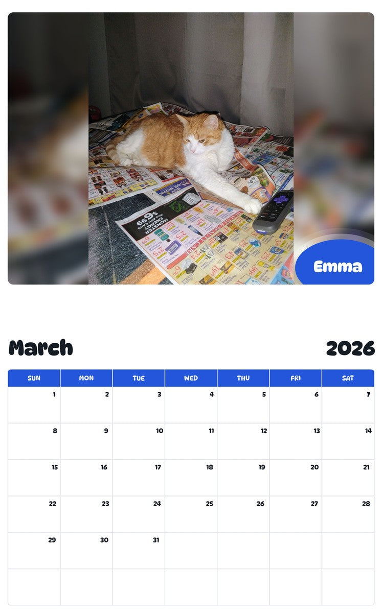 November 2025 - October 2026 Emma - Pawidols Pet Calendar