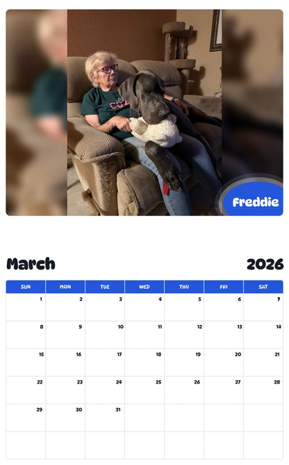 November 2025 - October 2026 Freddie - Pawidols Pet Calendar