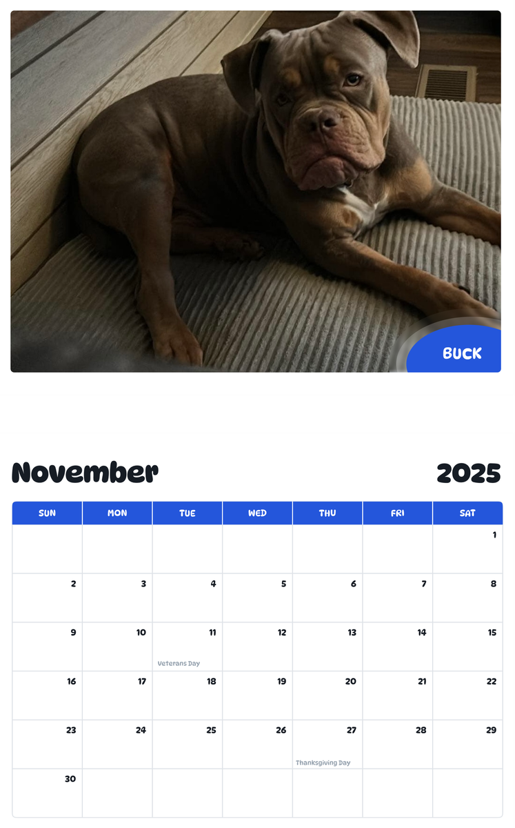 July 2025 - June 2026 Buck - Pawidols Pet Calendar