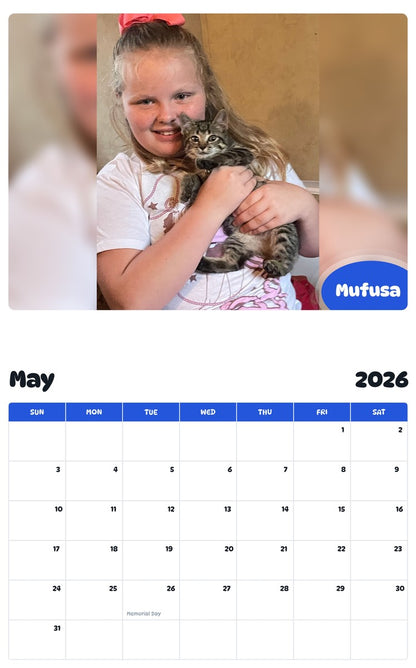 2026 - 2027 Mufusa - Pawidols Pet Calendar