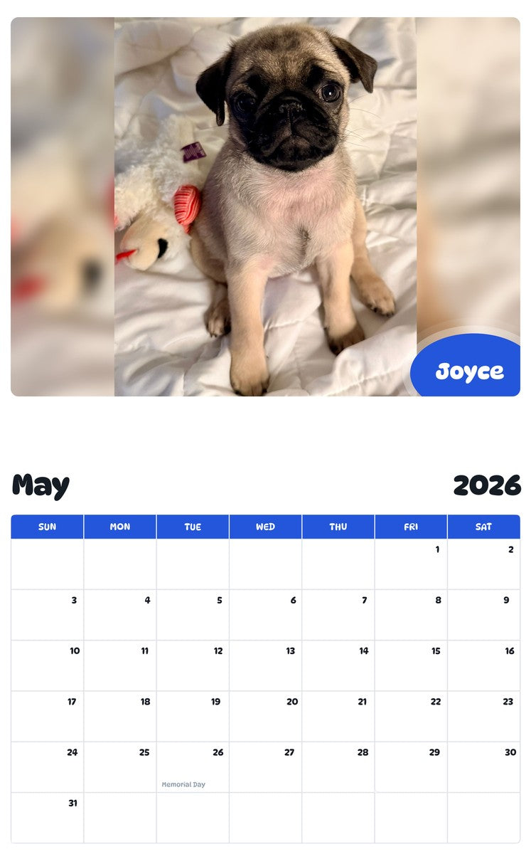 2026 - 2027 Joyce - Pawidols Pet Calendar
