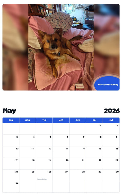 2026 - 2027 Monte Outlaw Bunning - Pawidols Pet Calendar