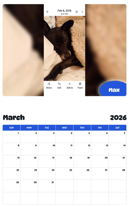 November 2025 - October 2026 Max - Pawidols Pet Calendar