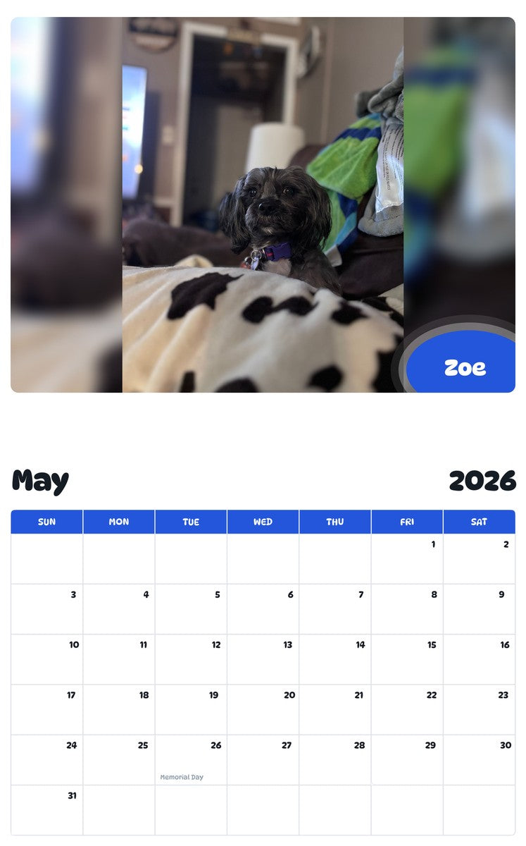 2026 - 2027 Zoe - Pawidols Pet Calendar