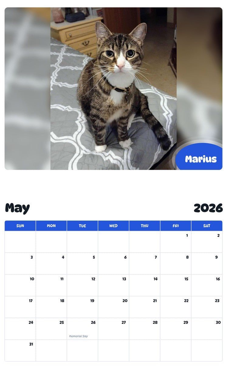 2026 - 2027 Marius - Pawidols Pet Calendar