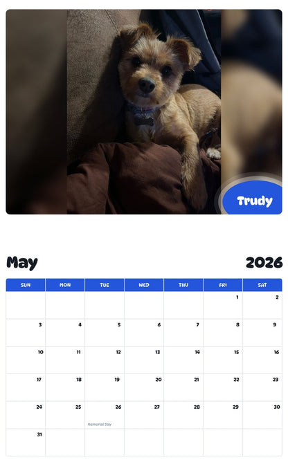 2026 - 2027 Trudy - Pawidols Pet Calendar