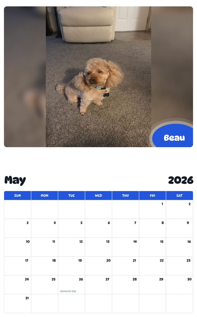2026 - 2027 Beau - Pawidols Pet Calendar