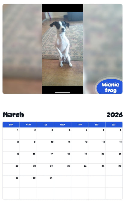 November 2025 - October 2026 Wienie frog - Pawidols Pet Calendar