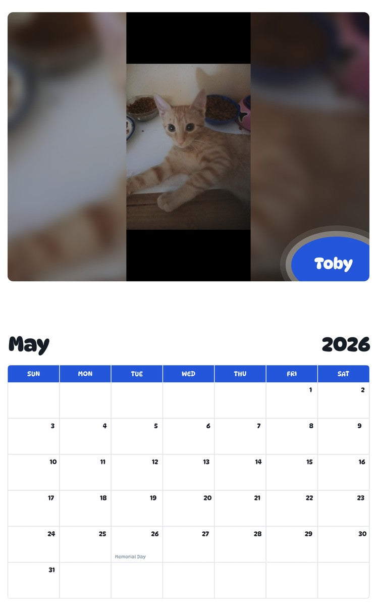 2026 - 2027 Toby - Pawidols Pet Calendar