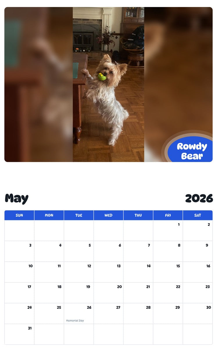 2026 - 2027 Rowdy Bear - Pawidols Pet Calendar