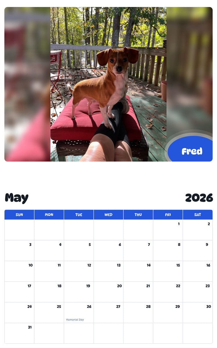 2026 - 2027 Fred - Pawidols Pet Calendar