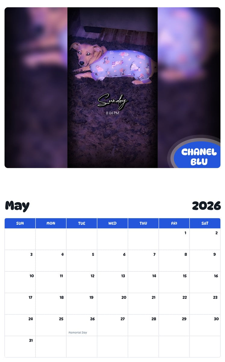 2026 - 2027 CHANEL BLU - Pawidols Pet Calendar