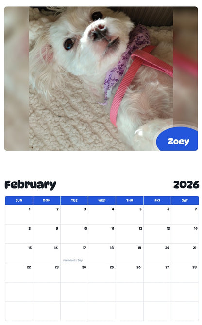 October 2025 - September 2026 Zoey - Pawidols Pet Calendar