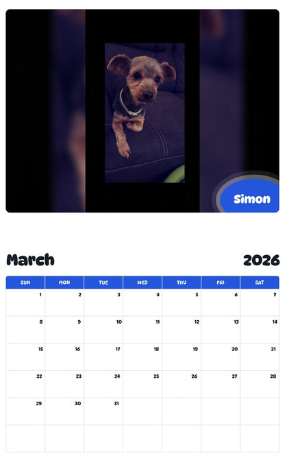 November 2025 - October 2026 Simon - Pawidols Pet Calendar