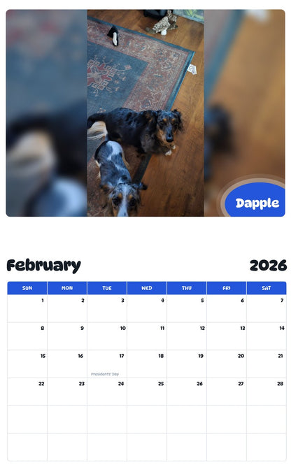 October 2025 - September 2026 Dapple - Pawidols Pet Calendar