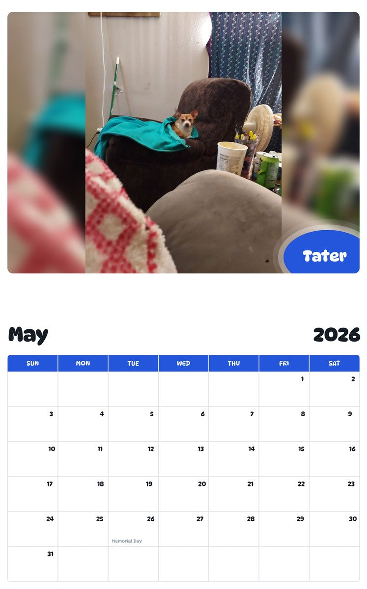 2026 - 2027 Tater - Pawidols Pet Calendar