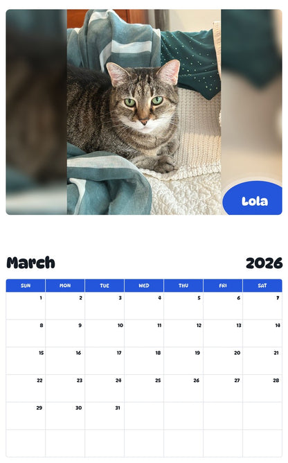 November 2025 - October 2026 Lola - Pawidols Pet Calendar