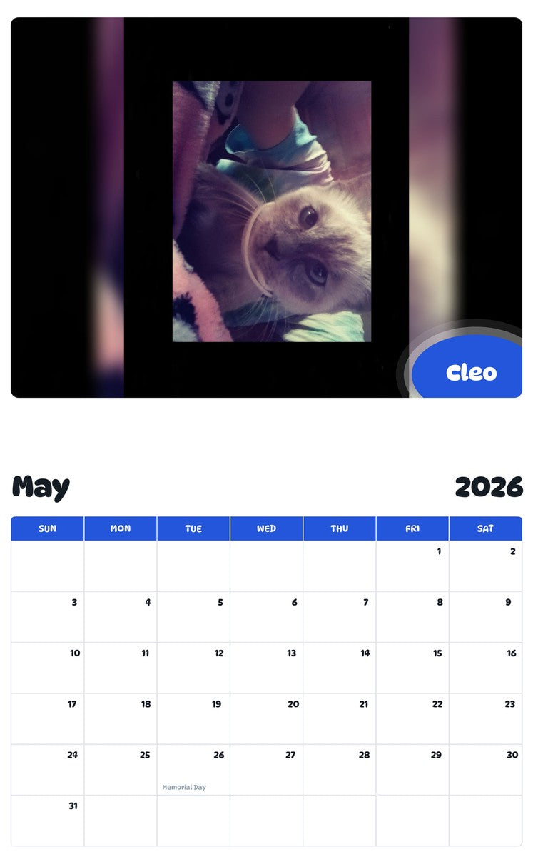 2026 - 2027 Cleo - Pawidols Pet Calendar
