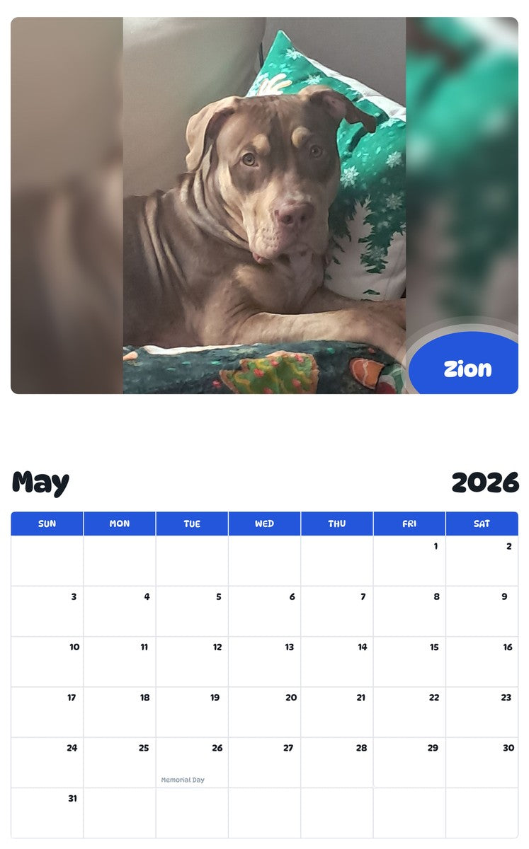 2026 - 2027 Zion - Pawidols Pet Calendar