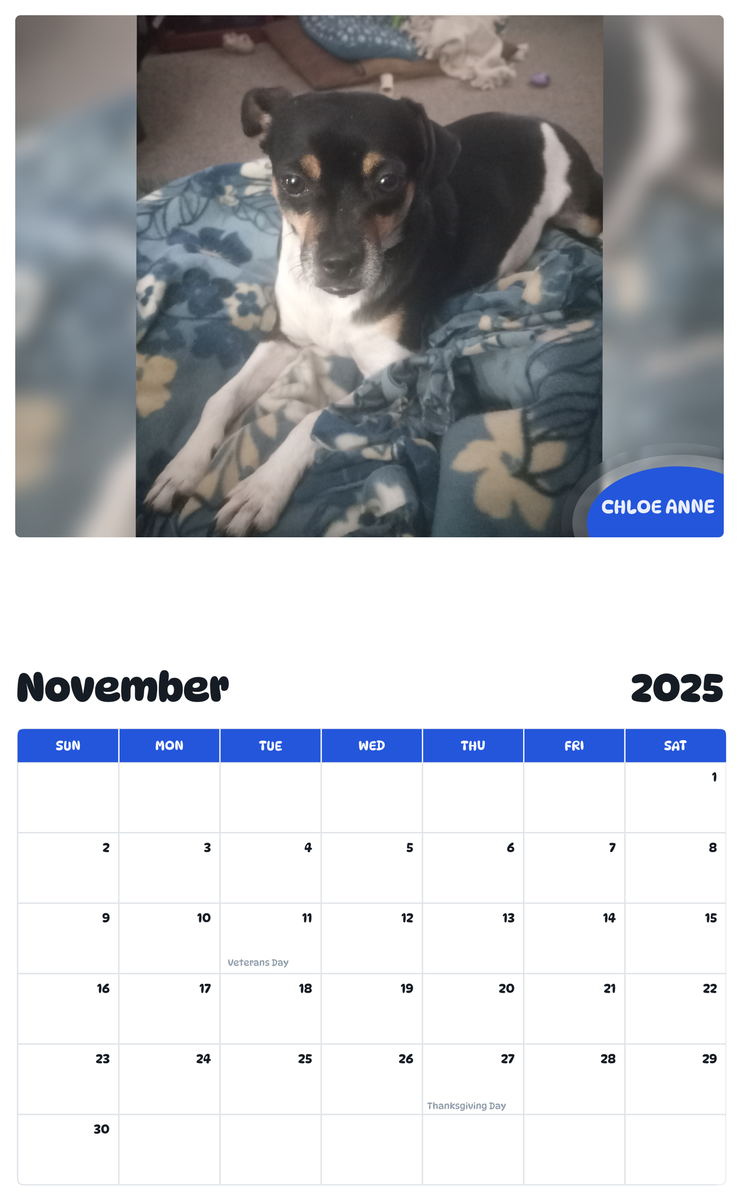 July 2025 - June 2026 Chloe Anne - Pawidols Pet Calendar