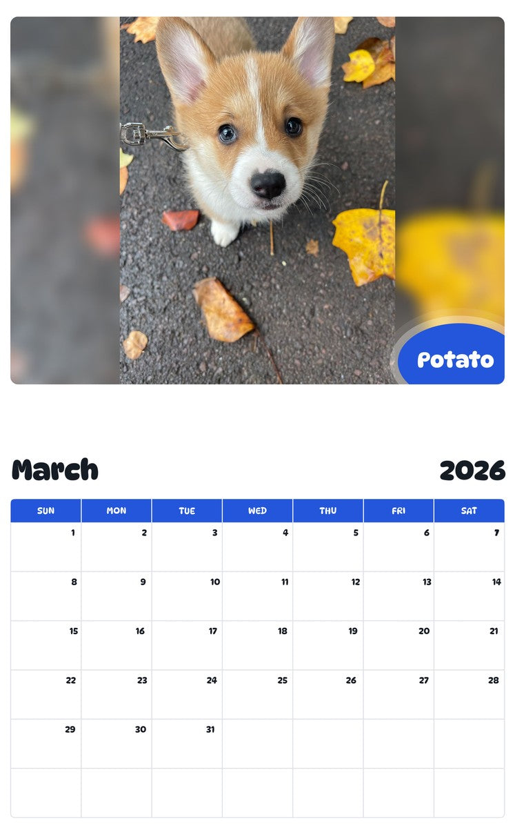 November 2025 - October 2026 Potato - Pawidols Pet Calendar