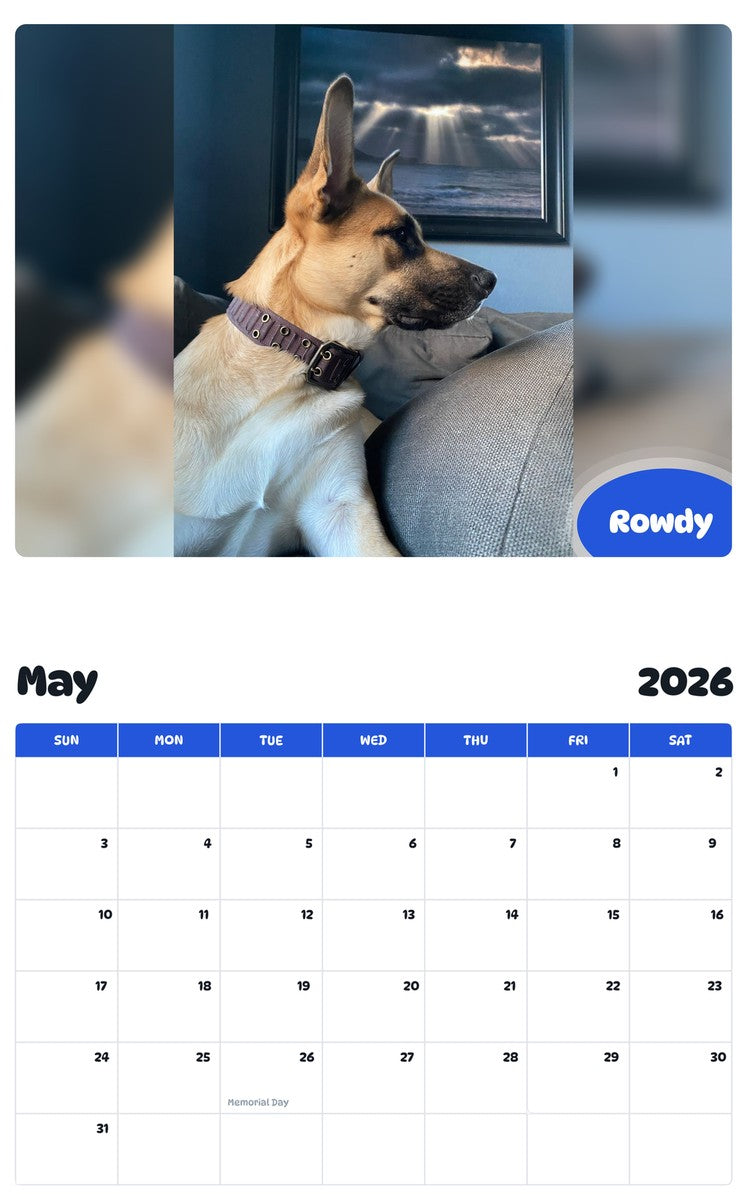 2026 - 2027 Rowdy - Pawidols Pet Calendar