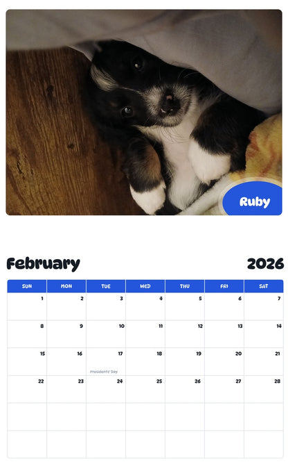October 2025 - September 2026 Ruby - Pawidols Pet Calendar
