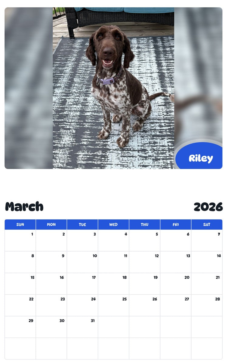 November 2025 - October 2026 Riley - Pawidols Pet Calendar