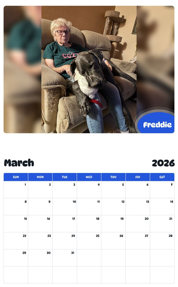 November 2025 - October 2026 Freddie - Pawidols Pet Calendar
