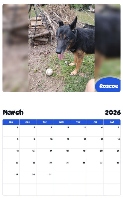 November 2025 - October 2026 Roscoe - Pawidols Pet Calendar