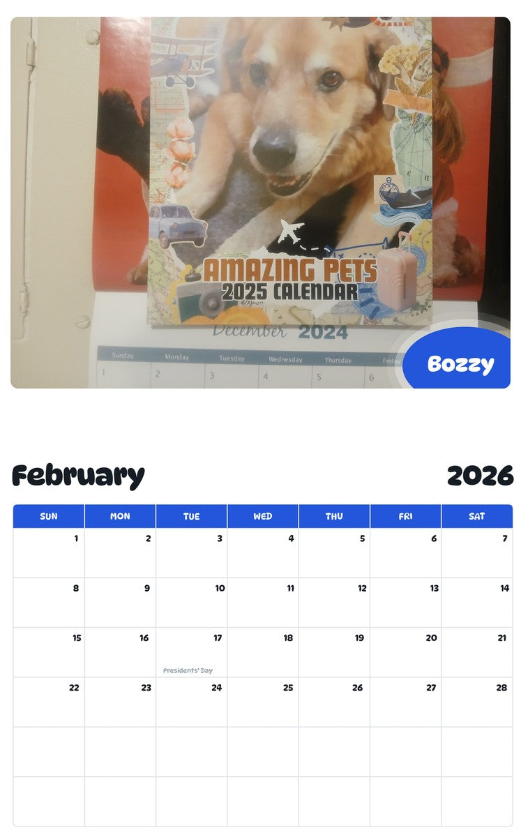 October 2025 - September 2026 Bozzy - Pawidols Pet Calendar