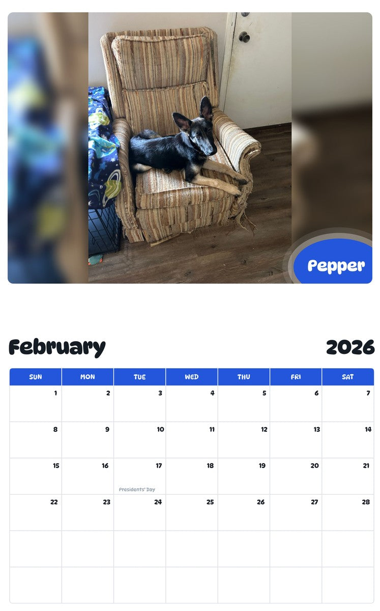 October 2025 - September 2026 Pepper - Pawidols Pet Calendar