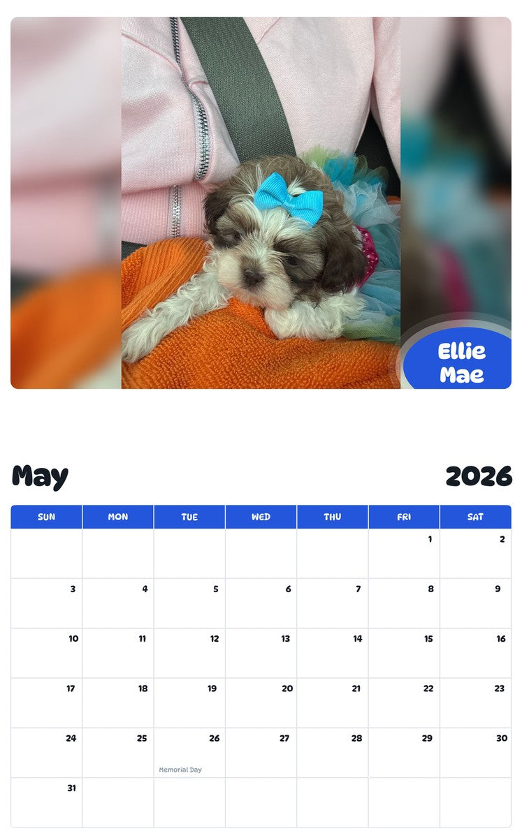 2026 - 2027 Ellie Mae - Pawidols Pet Calendar