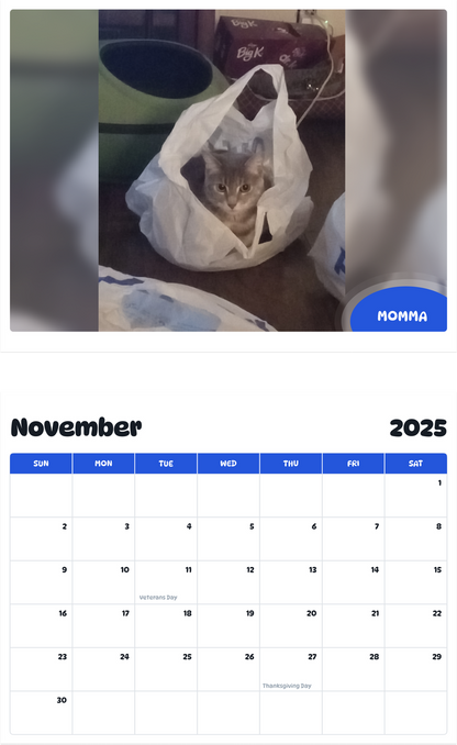 July 2025 - June 2026 Momma - Pawidols Pet Calendar