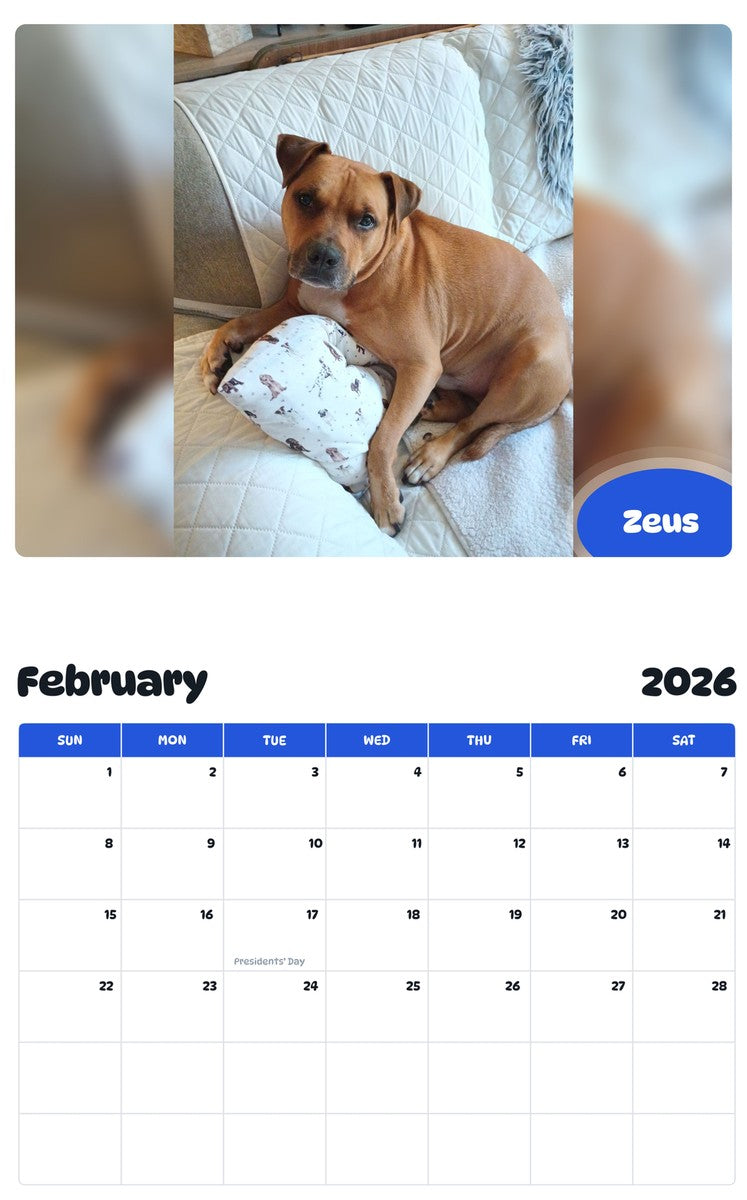 October 2025 - September 2026 Zeus - Pawidols Pet Calendar