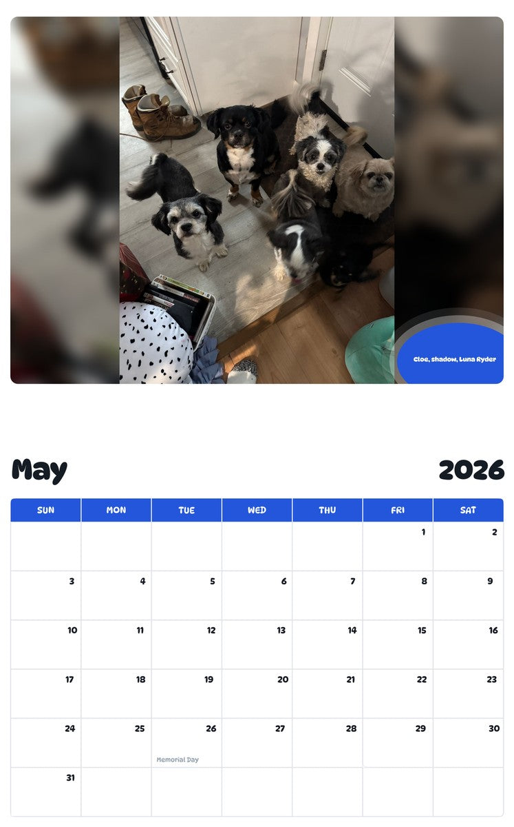 2026 - 2027 Cloe, shadow, Luna Ryder - Pawidols Pet Calendar