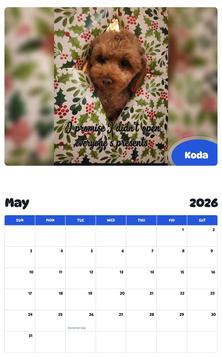 2026 - 2027 Koda - Pawidols Pet Calendar