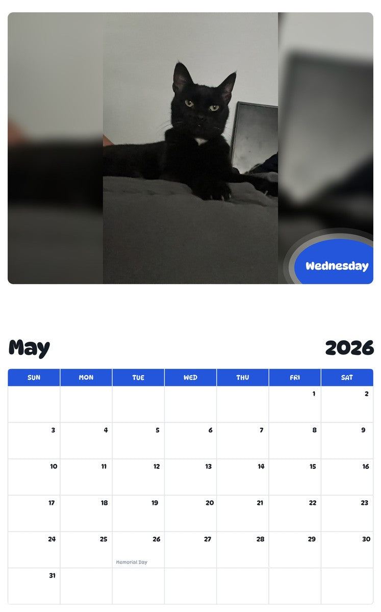 2026 - 2027 Wednesday - Pawidols Pet Calendar