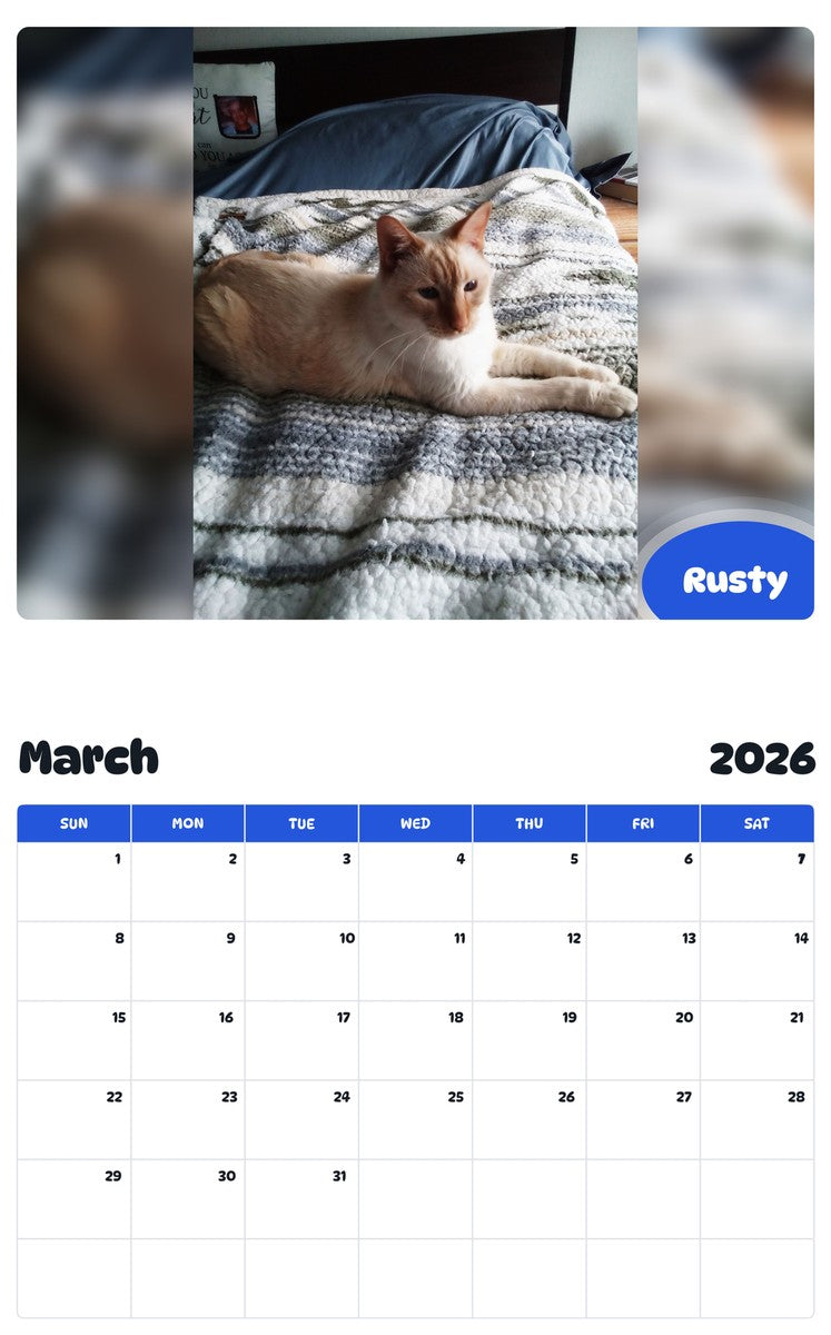 November 2025 - October 2026 Rusty - Pawidols Pet Calendar