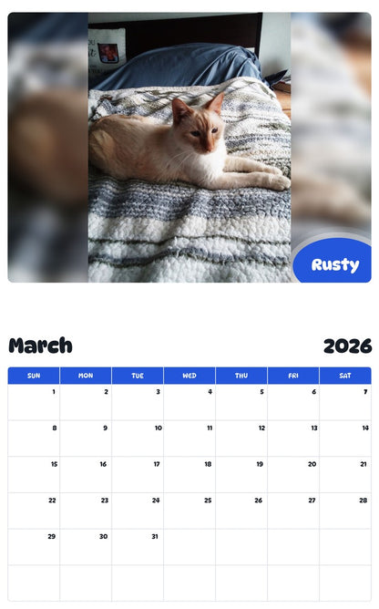 November 2025 - October 2026 Rusty - Pawidols Pet Calendar