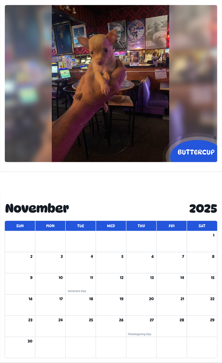 July 2025 - June 2026 Buttercup - Pawidols Pet Calendar