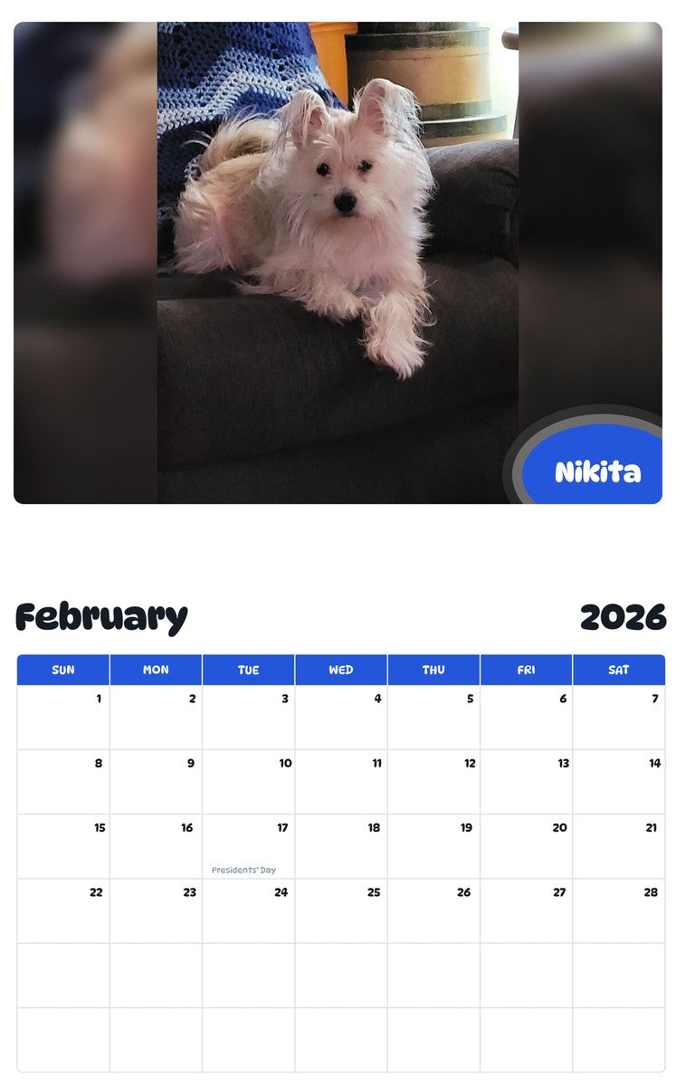 October 2025 - September 2026 Nikita - Pawidols Pet Calendar