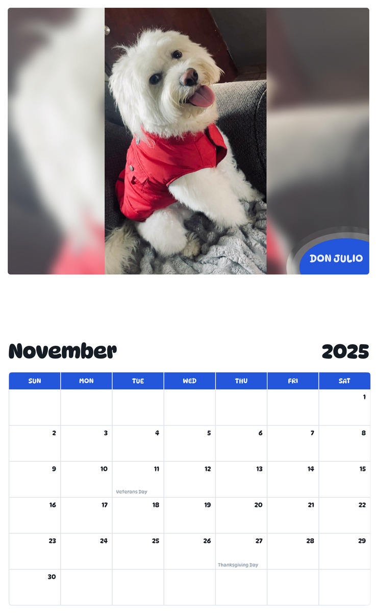 July 2025 - June 2026 Don Julio - Pawidols Pet Calendar